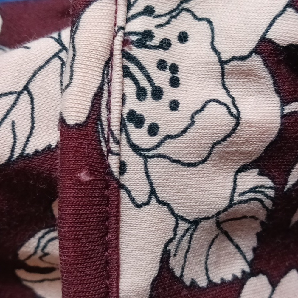 Lands' End 100% Cotton Burgundy and Pink Floral Midi Dress Long Sleeve Size L - Picture 6 of 6